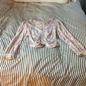Free People Pink and Cream Floral Blouse